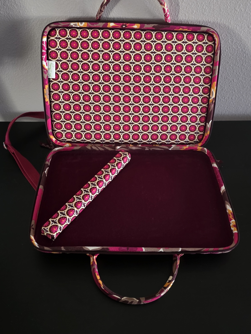 Red And Burgandy Vera Bradley Floral Patterned Laptop Carry Case